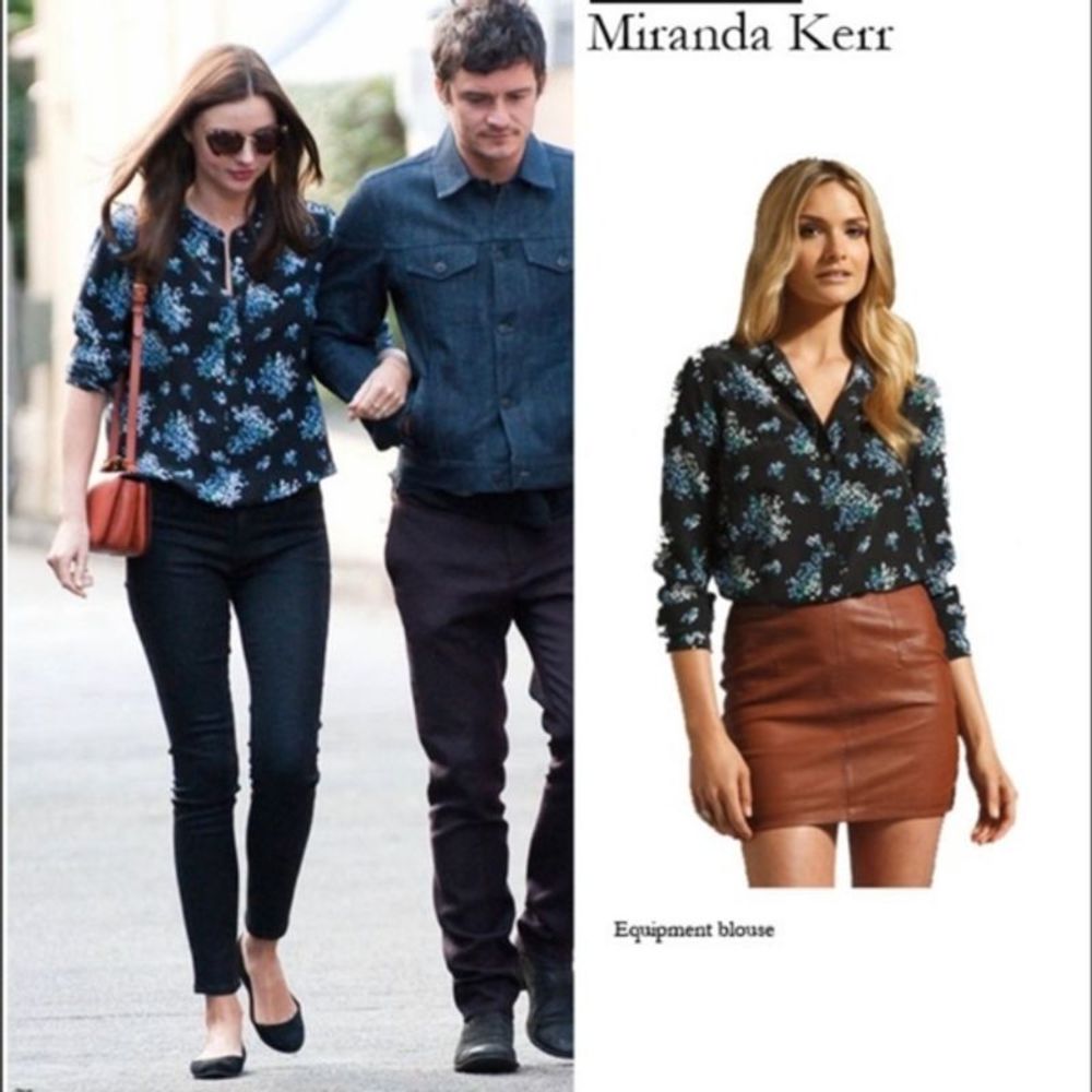 Equipment Black and Blue Floral Blouse